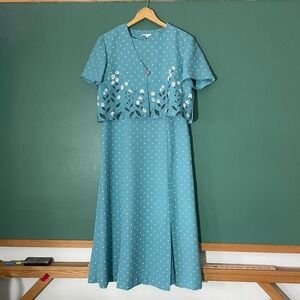 Vintage blue polka dot dress and bolero set with floral pattern
